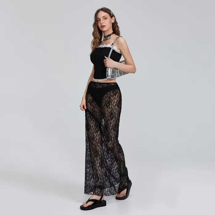 Jupes Maxi en dentelle transparente pour femmes