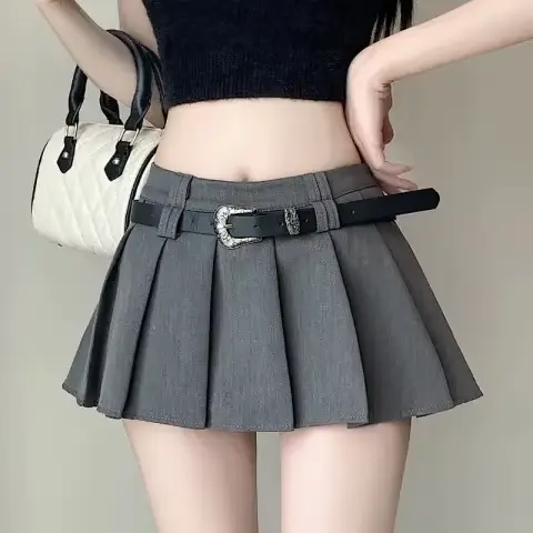 Jupe mini plissée taille haute coupe trapèze avec ceinture style urbain polyester pour femmes occasions estivales et décontractées