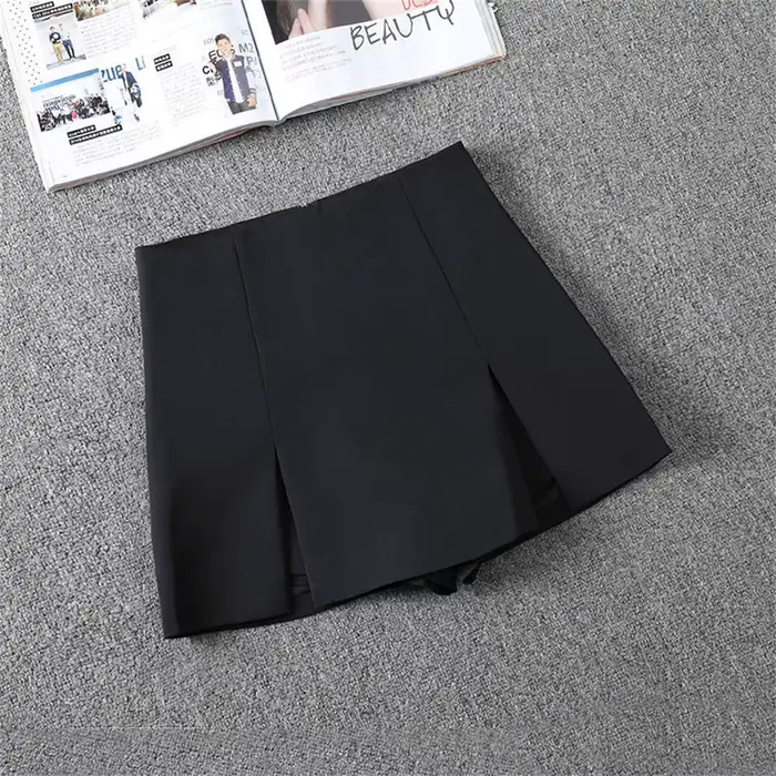 Jupe trapèze fendue pour femmes, mini jupe de bureau classique, sexy, noire, blanche, courte, unie, 