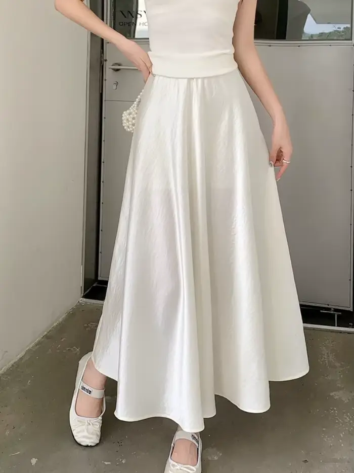 Zjaiss femme Satin demi-corps jupe 2026 printemps nouvelle mode coréenne tempérament élégant solide décontracté a-ligne jupes