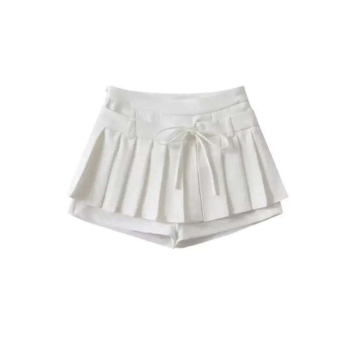 Mini-jupe plissée taille haute avec nœud papillon, anti-transparence, style sexy, pour femme, style 
