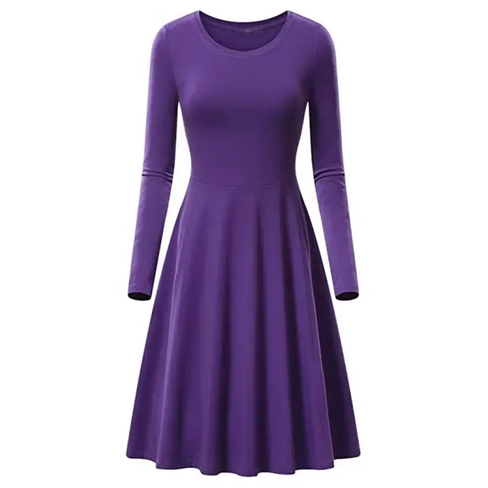 Robe trapèze à manches longues et col rond pour femme