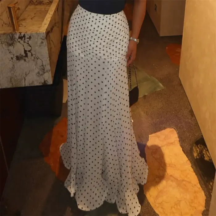 Jupe trapèze en mousseline de soie à pois style lolita en polyester avec volants et tour de taille empire pour juniors femmes occasions spéciales