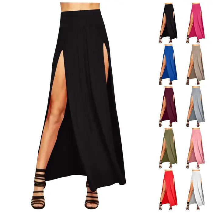 Jupe Double Fente Maxi Pour Femmes Polyester Chlore Élégante Polyvalente Occasions Spéciales Soirées Familiales Casual Sophistiqué