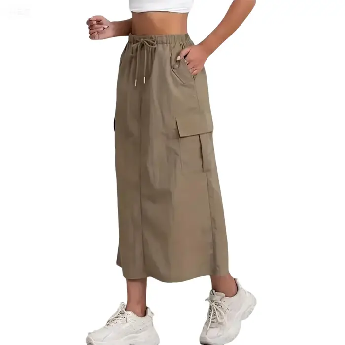 Femmes minimaliste couleur unie jupe populaire décontracté cordon élastique avec poche