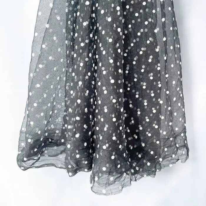 Tulle transparent en maille floquée, tissu en dentelle, à pois blancs, vêtements de couture artisana