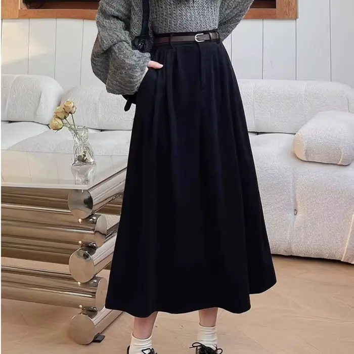 Jupe en velours côtelé pour femmes, Style coréen, taille haute, Slim, longue, rétro, couvrant les ha