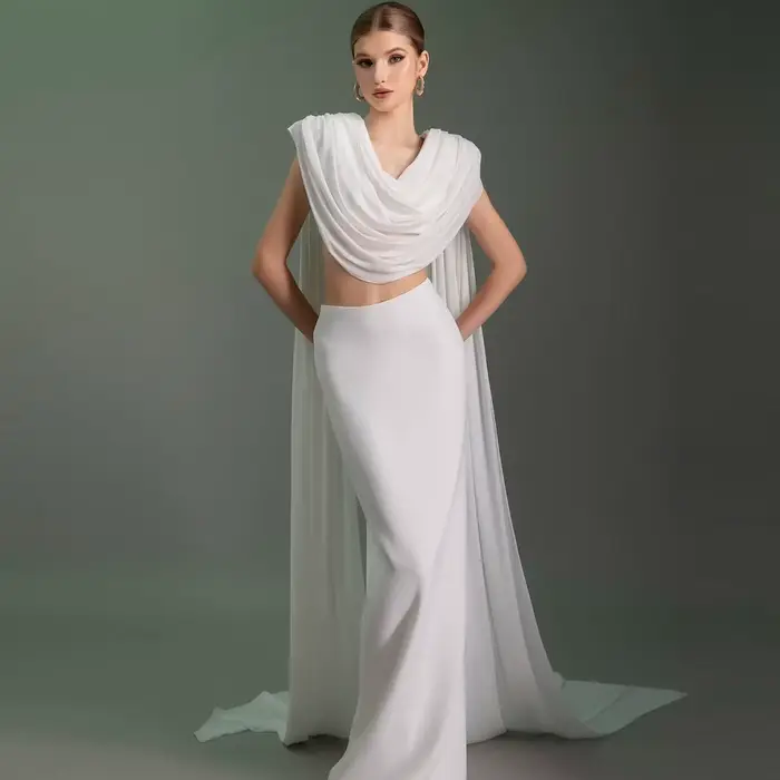 Jupes de mariée sirène élégantes en Satin, Slim, blanc, taille haute, longueur au sol, tissu drapé l