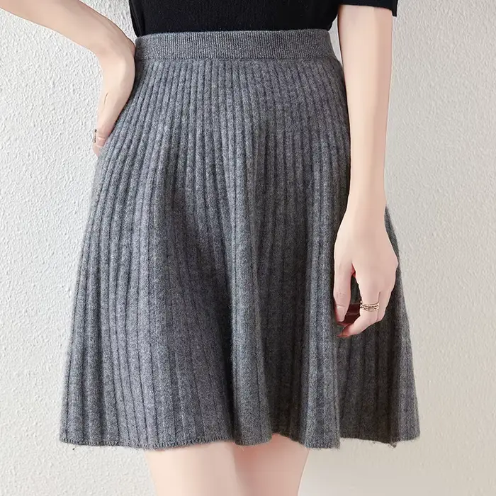 Jupe courte ondulée pour femmes, Mini jupes 100% laine mérinos, pull parapluie, taille haute, robes 