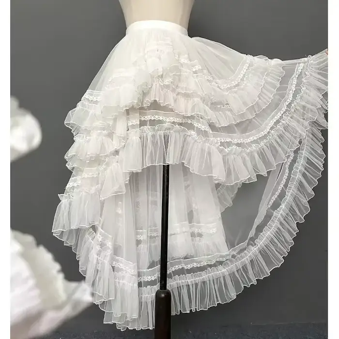 Gothique Lolita Layered Sweet Princess Mesh High Low Ruffled Underskirt, Women