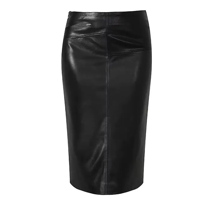 Femmes en peau de mouton jupe enveloppement hanche en cuir sur le genou