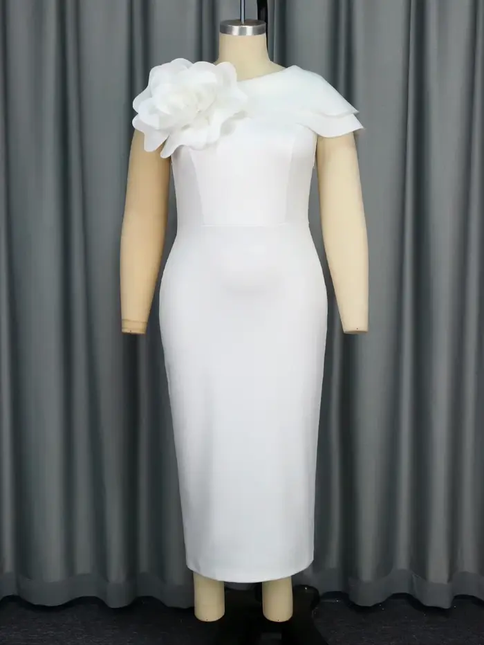 Robe mi-longue blanche à manches courtes pour femmes