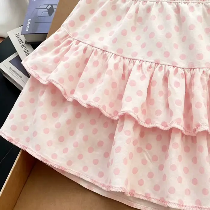 Jupe à pois rose style Harajuku douce et fraîche