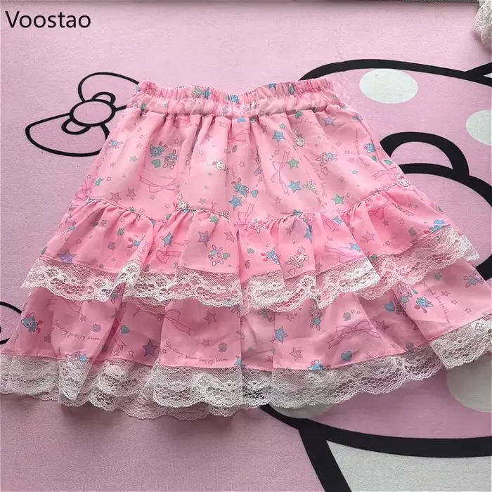 Mini jupe Style Lolita rose pour femmes