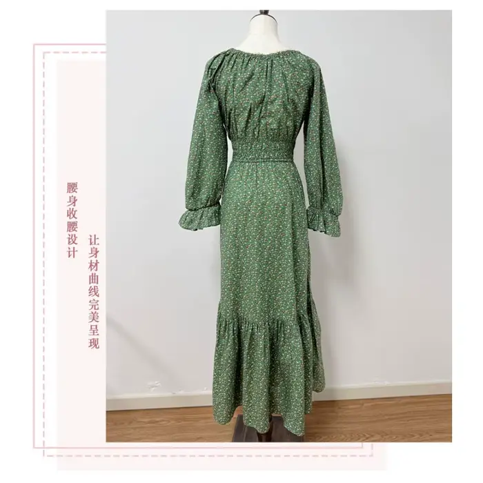 Robe longue à manches bouffantes et col rond