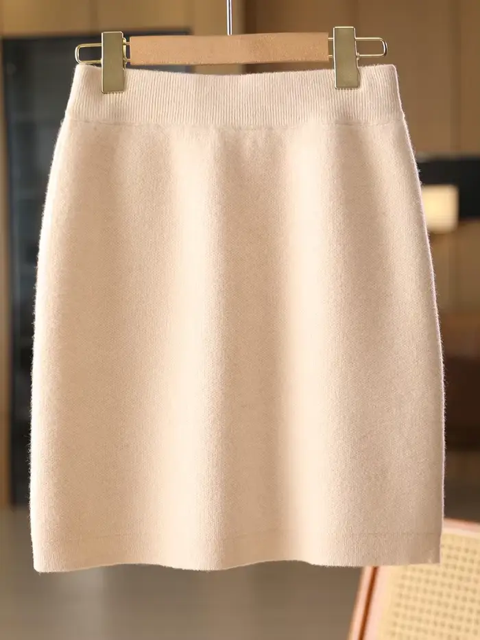 Femmes laine jupes automne hiver bureau dame Mini jupe cintrée taille élastique 100% laine mérinos t
