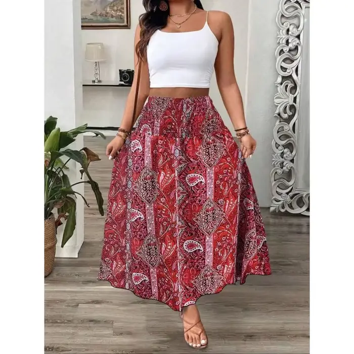 Grande taille 1XL-5XL femmes bohème imprimé jupes été loisirs tempérament longueur jupe