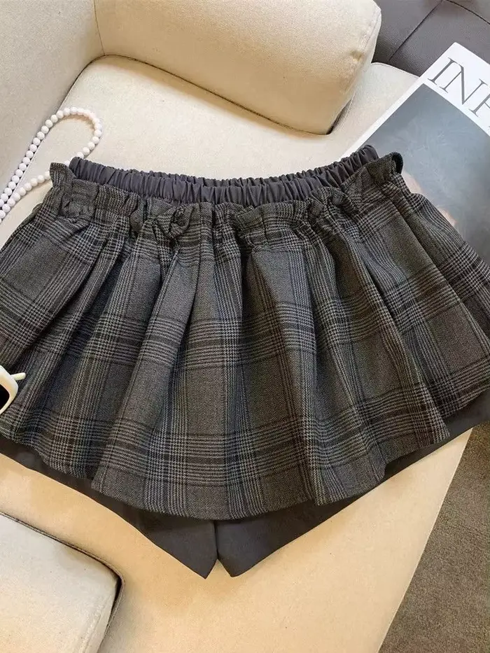 Jupe à carreaux taille basse style doux pour femmes