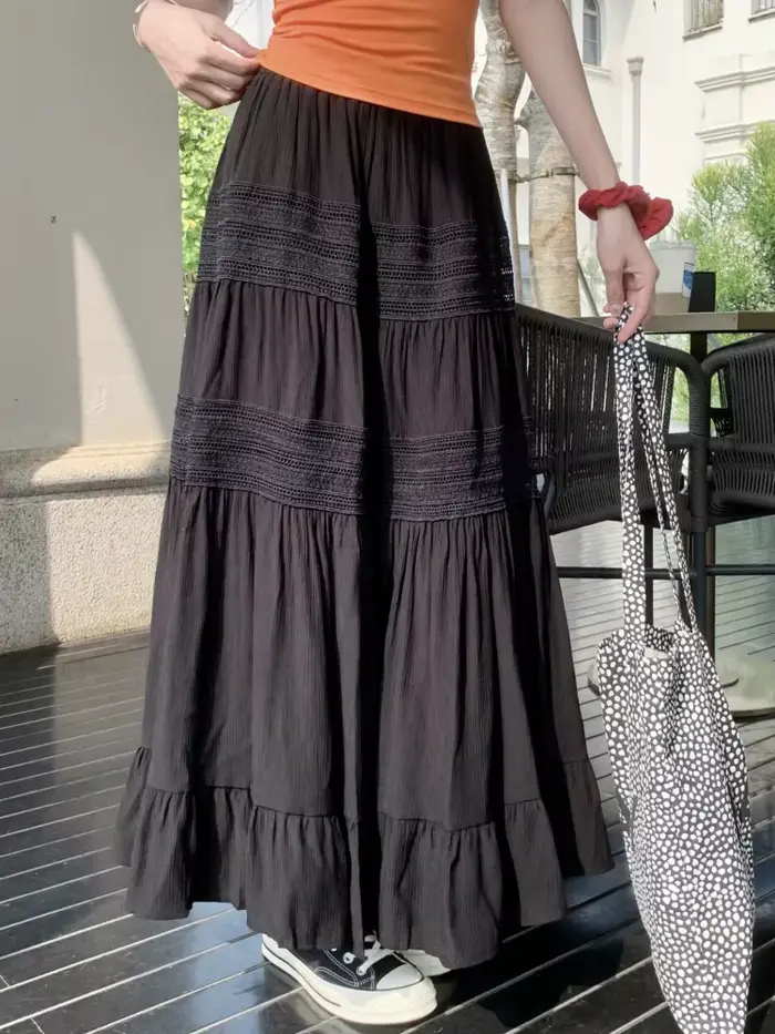 Jupe mi-longue en dentelle au crochet gothique polyester pour femmes junior printemps été 2024