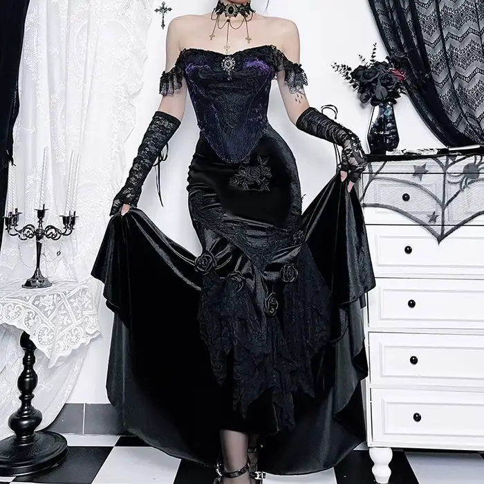 Mall Goth Velvet Fishtail Jupe pour femme
