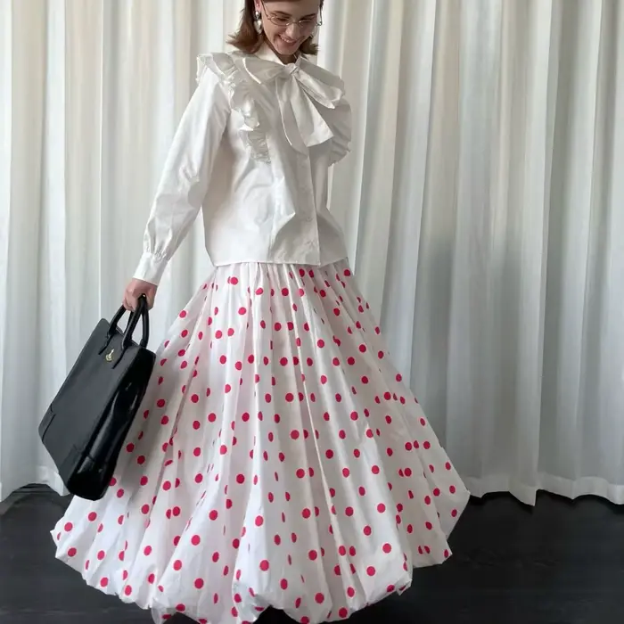 Jupe japonaise à pois, jupe longue d'été ample pour femmes