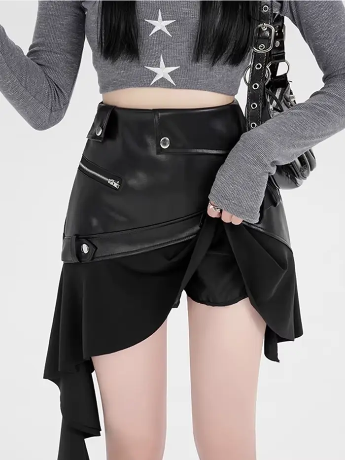 Jupe irrégulière en cuir PU pour femme