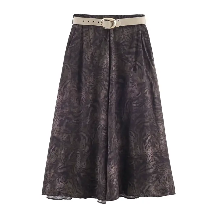 HH femme été fête mince jupe longue nouvelle mode fermeture éclair impression ceinture décoration dé