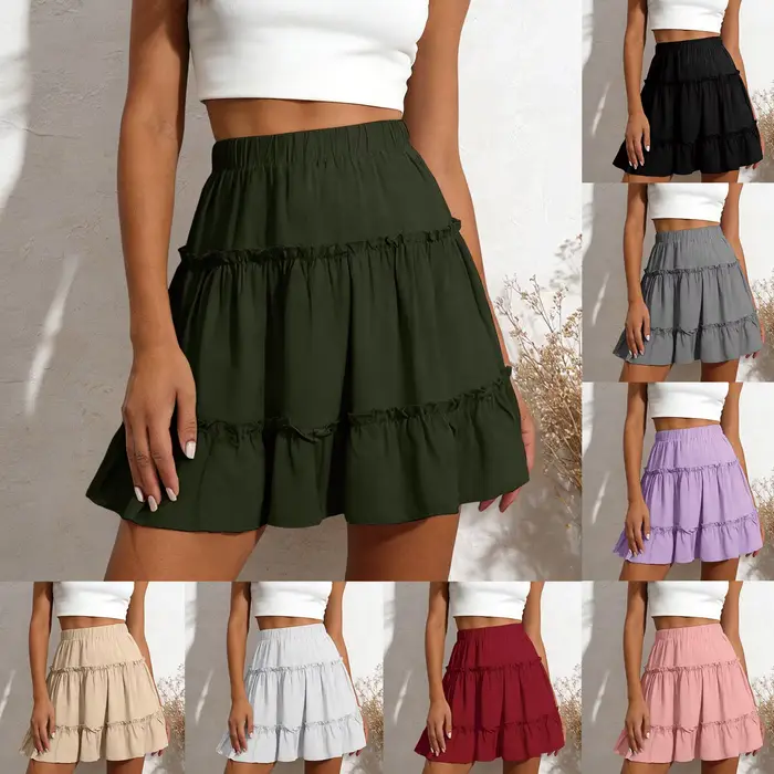 Mini-jupe taille haute pour femmes, à volants superposés, coupe trapèze, décontractée, pour la plage et les vacances, avec doublure, polyvalente pour les occasions spéciales et les sorties estivales