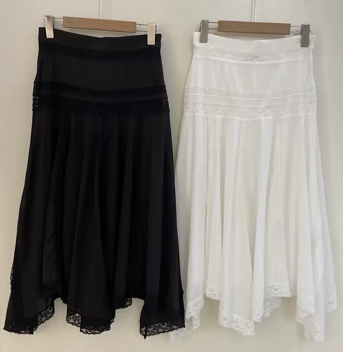 Jupe 100% Coton Femme Taille Haute Plissée Ourlet Irrégulier avec Empiècements en Dentelle Longueur Midi Nouvelle Collection Été 2026