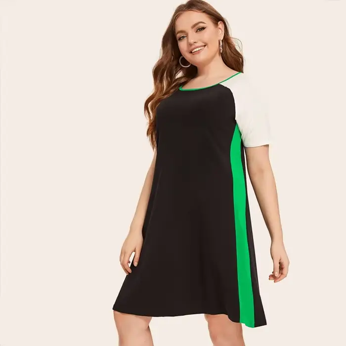 Robe d'été décontractée en jersey noir et blanc, grande taille, coupe trapèze, ample, évasée, longueur aux genoux, pour femmes occasions spéciales