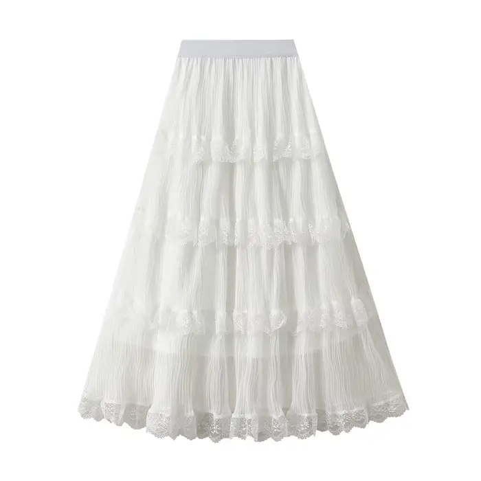 Fée plissée maille gaze Patchwork dentelle jupe femmes mode 2025 printemps été nouveau taille haute décontractée tout-match gâteau jupes