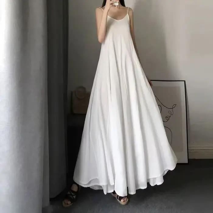 Robe longue d'été pour femme en coton pur, double couleur noir et blanc, simple, à double épaisseur,