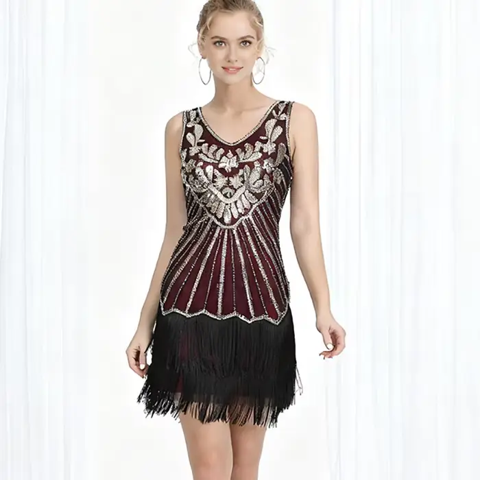 Robe Flapper Années 20 Style Gatsby Femme Vintage Polyester Taille S à XXXL Bleu Bourgogne Rouge Vert Foncé Noir Occasions Spéciales
