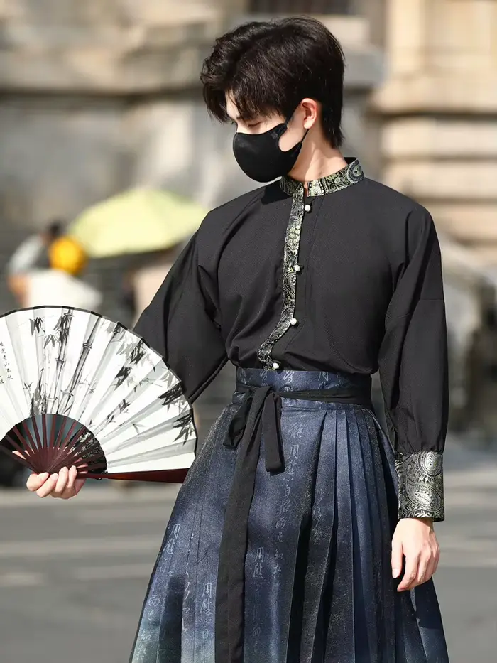 Jupe noire à face de cheval de la dynastie Ming, Costume ancien de Style chinois rétro dégradé Hanfu