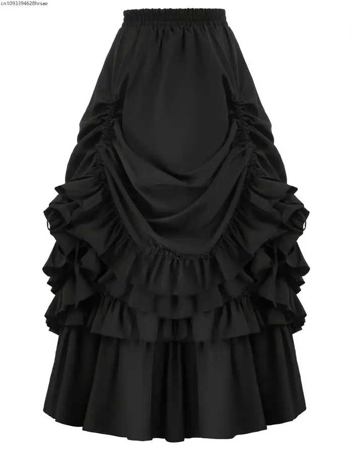 Femmes Steampunk gâteau jupe Rock gothique avec cravate cintrée Vintage victorien fête femme plis dé