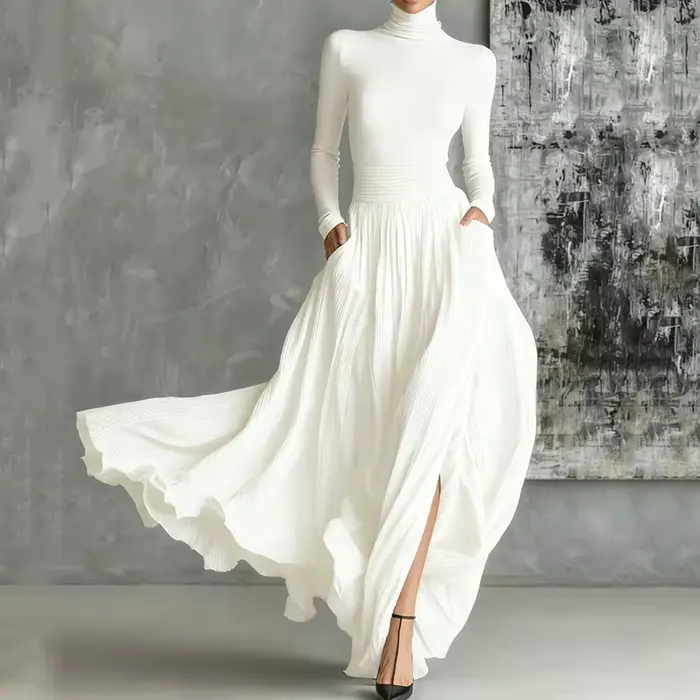 France élégant deux pièces jupe ensemble pour femmes poches solide minimaliste ourlet fendu plissé une ligne Vintage col roulé mince costumes