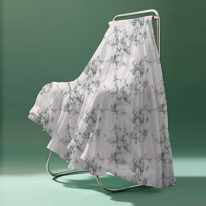 Jupe longue plissée en mousseline blanche à fleurs pour femme - Taille haute, coupe trapèze, décontr