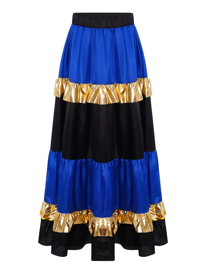 Jupe de danse Flamenco espagnole pour filles, longue jupe à volants en Satin à pois, vêtements de da