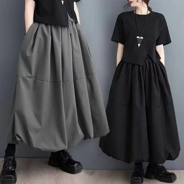 Jupe longue ballon pour femme, taille haute, ceinture élastique, coupe ample