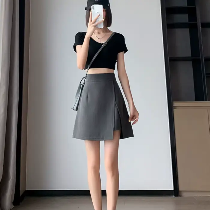 Jupe courte ZOCI pour femme grande taille noire fendue asymétrique coupe trapèze mini jupe d'été streetwear sexy fermeture éclair hautes occasions estivales