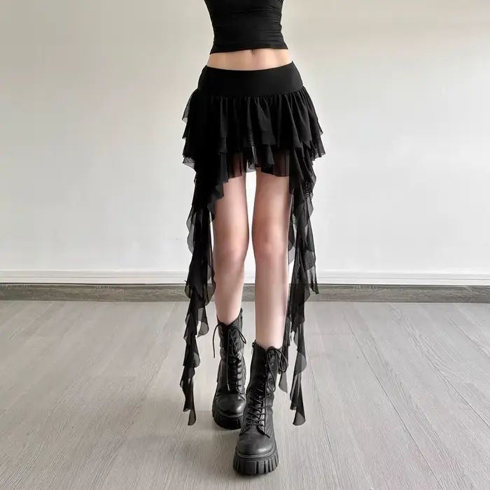 Jupe-short asymétrique bohème à volants pour femme