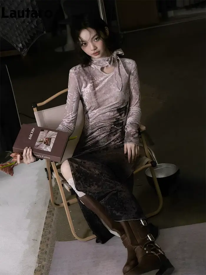 Lautaro printemps longue colorée soirée robes mi-longues femme avec fente haute élégant luxe dégradé imprimé fleuri Vlevet robe 2025