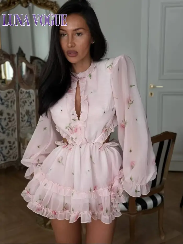 Robe mini à imprimé floral dos nu pour femme