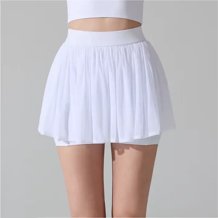 Jupe de tennis 2 en 1 pour femmes, couleur unie, pour l'été, course en plein air, short respirant, v